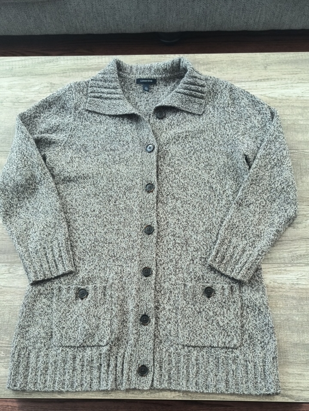 Lands End Womans  Sweater Long Cardigan Button Up Wool Blend Angora Cashmere